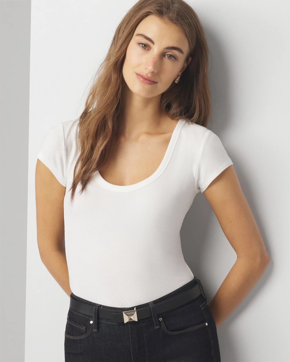 Spring Scoop Neck Tee - White